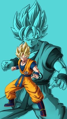 a drawing of gohan and trunks in the same pose, one is holding his hands out