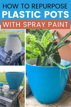 how to repurpose plastic pots with spray paint in the garden and on the patio