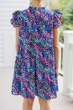 Get ready to dazzle in this ruffled babydoll dress, featuring a vibrant spotted abstract print that's bound to make heads turn. The playful ruffles and colorful print blend seamlessly, creating a look that's both stylish and unique. Whether you're conquering the workday or embarking on a leisurely outing, this dress guarantees to keep your style game on point. Round neckline Button keyhole back Ruffled cap sleeves Pleated detailing Tiered babydoll cut Spotted abstract print No stretch Cindy is w Mint Julep Boutique, Scarf Sale, Model Fits, Blue Abstract, Babydoll Dress, It Takes, Abstract Print, Dress Accessories, Round Neckline