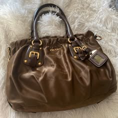 Beautiful Prada Purse Euc Approximately 15l 10.5h. Nylon With Leather Trim, Rolled Handles, Gold Tone Hardware, Long Strap. Please See Last 2 Pics For Minimal Sign Of Use Prada Purse, Prada Purses, Bags Prada, Dream Bags, Downtown Girl, All Black Everything, Prada Bags, Pretty Bags, Prada Bag