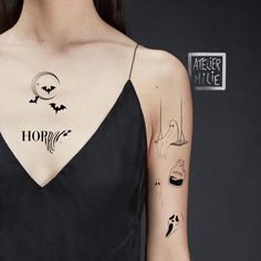 Halloween tattoo designs, tattoo flash, spooky season, Atelier Milie, tattoo artist Halloween Tattoo Flash, Halloween Tattoo, Spooky Designs, Tattoo Flash