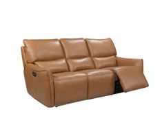 a brown leather couch with two reclinings on the back and armrests