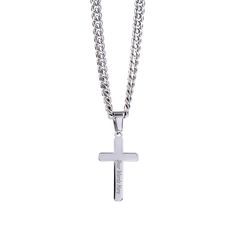 Wear your faith proudly with this Cuban Chain with Artisan Cross Necklace. Perfect for special occasions or everyday wear, this makes a wonderful gift idea for you or your loved one. Personalizing the back of the cross pendant will surely make this gift treasured for years to come! Sizing is appropriate for all ages, and tasteful for both men and women. Crafted in high polished stainless steel, this piece will resist tarnishing and is hypoallergenic for sensitive skin. Personalize a message on t Cuban Link Necklace, Personalized Cross, Steel Cross, Heart Shaped Necklace, Family Jewellery, Photo Necklace, Round Necklace, Cuban Link Chain, Stainless Steel Pendant