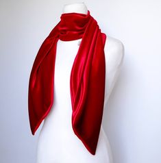 "Red Velvet Skinny Scarf - NEW - two sizes available This shimmering lush scarf is an easy way to incorporate this season's velvet trend. Give your look an instant pop of color with this luxuriously soft scarf. The deep, lush velvet will ensure that you will not need any extra jewelry when you want to drees up. You can wear this versatile scarf tied around your neck, as a chokerand, as a headban, use it as an accent for a bag, wrist, hat, ankle, for business or casual wear and style upgrade, thi Red Fitted Neckwear For Gift, Fitted Red Neckwear For Gift, Red Satin Scarves As Gifts, Elegant Red Scarf For Winter, Elegant Red Headscarf One Size, Elegant Red Square Scarf, Red Shawl Scarf One Size, Velvet Trend, Elegant Red One-size Scarves