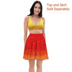 Taylor inspired concert outfit, red and gold. This cute outfit is great for Halloween, concerts, or Taylor parties.  (Made when ordered.)  *Top and Skirt are sold separately. Does NOT have real glitter or sequins, design is printed onto fabric.*  Comes in adult size XS up to 3XL.   * Fabric composition in the EU: 88% recycled polyester, 12% elastane * Fabric weight in the EU (may vary by 5 6.78 oz/yd² (230 g/m²) * Fabric composition in MX: 81% REPREVE recycled polyester, 19% LYCRA XTRALIFE  * Fa Outfit Red, Gold Top, Red And Gold, Concert Outfit, Fabric Weights, Printing On Fabric, Cute Outfits, Glitter, Concert