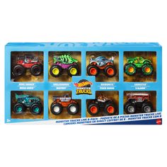 the hot wheels monster trucks are in their original packaging, and they're available for pre - order