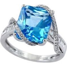 14K White Gold EFFY Blue Topaz Ring - 7.07 Carat Topaz & Diamond Accent Tiffany Wedding Band, Blue Diamond Wedding Ring, Tiffany Engagement Ring, Blue Diamond Engagement Ring, Favorite Engagement Rings, Wedding Bands For Her, Antique Engagement Ring, Engagement Rings For Men, Blue Topaz Ring