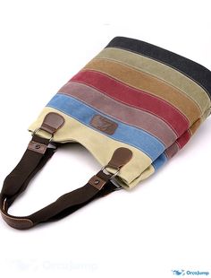 OrcaJump - Womens Canvas Vintage Daily Going Out Rainbow Top Handle Bag Casual Multicolor Bags With Large Capacity, Casual Multicolor Large Capacity Bag, Casual Multicolor Large Capacity Canvas Bag, Casual Multicolor Canvas Bag With Large Capacity, Casual Multicolor Large Capacity Shoulder Bag, Casual Multicolor Shoulder Bag With Large Capacity, Casual Multicolor Shoulder Bag, Casual Multicolor Large Capacity Satchel, Casual Multicolor Handheld Satchel