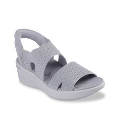 Skechers-Hands Free Slip-Ins Pier-Lite Sandal Enjoy summery days in the Skechers Hands Free Slip-Ins® Pier-Lite sandal. Designed with an exclusive Heel Pillow™ that cushions and allows for an easy slip-on fit, this sandal features a knitted upper and a cushioned footbed for additional comfort. Comfortable Gray Sandals For Summer, Gray Sandals For Summer Vacation, Comfortable Gray Sandals For Vacation, Gray Sandals With Arch Support, Hands Free, Slip On, Cushions, Sandals, Heels