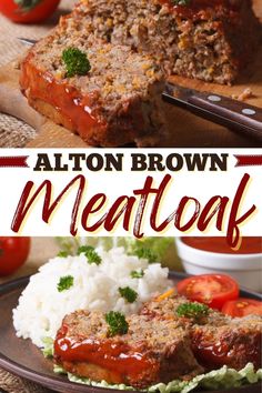 the meatloaf recipe is ready to be eaten on the plate and served with rice