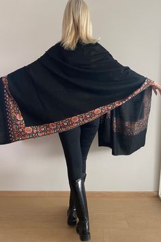 Black Embroidered Dupatta In Traditional Drape, Black Embroidered Dupatta With Traditional Drape, Embroidered Black Dupatta In Traditional Drape, Black Pashmina Shawl With Embroidered Border, Elegant Black Festive Shawl, Festive Black Dupatta Shawl, Elegant Black Pashmina Dupatta, Black Embroidered Border Unstitched Dupatta, Embroidered Black Dupatta Shawl