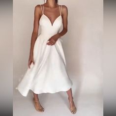 White Elegant Strappy V-Neck Dress, Criss-Cross Back, Never Worn, New Without Tags. Bought For A Bridal Shower Didn’t End Up Wearing. Dressing Room, V Neck Dress, Criss Cross, Neck Dress, Bridal Shower, Colorful Dresses, Color White, Wedding Dresses, Womens Dresses