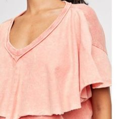 Details: -Scoop Neck Line -Flouncy Butterfly Sleeves -Large Ruffle Collar Detail -Relaxed Fit Contents + Care: -55% Linen, 45% Cotton -Machine Wash Measurements For Size Xs: -Length: 21" -Armpit To Armpit: 25" *Please Note: -All Photos Are Stock Photos, Color May Vary Slightly -All Items Are New With Tags -We Cannot Ship To Po Boxes Pink T-shirt For Summer Loungewear, Summer Short Sleeve Loungewear Tops, Summer Loungewear Tops With Short Sleeves, V-neck Summer Top For Loungewear, Pink Soft-washed Crew Neck Top, Oversized Scoop Neck Summer Tops, Peach Short Sleeve Summer Tops, Soft-washed Pink Crew Neck Top, Oversized Scoop Neck Top For Summer