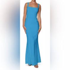 A Chic Square Neckline Tops Off This Laundry By Shelli Segal Dress, A Sleeveless Stunner In A Curve-Hugging Mermaid Silhouette. Imported Scuba Crepe: Stretchy And Supportive Back Zipper Closure Fitted Through The Chest, Waist, And Hips Square Neckline; Mermaid Silhouette Size 2 Light Blue Sleeveless Maxi Dress With Fitted Bodice, Blue Fitted Sleeveless Maxi Dress, Navy Blue Velvet Dress, Asymmetrical Maxi Dress, Floral Wrap Maxi Dress, Blue Velvet Dress, Dress With Shawl, Evening Gown Dresses, Cowl Neck Dress