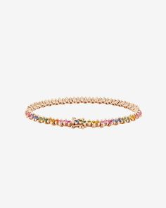 Embrace the refined charm of our Princess Midi Tennis Bracelet. This exquisite piece showcases offset princess-cut sapphires, each one carefully selected to enhance the bracelet's overall elegance. Featuring 5.10 carats of 2mm princess-cut pastel sapphires, it offers versatility for stacking or stands out gracefully as a solo piece. Details 18k rose gold 5.10 carats of 2x2mm princess-cut pastel sapphires Bracelet measures 7" inches in length Box clasp with safety lock fastening 4mm width Ref: AK Luxury Multi-stone Cubic Zirconia Diamond Bracelet, Luxury Cubic Zirconia Multi-stone Diamond Bracelet, Luxury Multi-stone Cubic Zirconia Tennis Bracelet, Luxury Cubic Zirconia Multi-stone Tennis Bracelet, Luxury Multi-stone Cubic Zirconia Bracelets, Luxury Cubic Zirconia Multi-stone Bracelets, Sapphire Tennis Bracelet, Porcelain Tray, Box Clasp