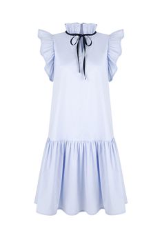 Stand out with the Angelica dress this summer. Crafted from the best quality cotton and cut with a frilled hem, sleeves and collar for an extra feminine touch. MATERIAL 98% cotton, 2% elastan CARE Wash at 40 degrees Unusual Dresses, Angela Baby, Frill Mini Dress, Blue Cotton Dress, Fashion Stand, Timeless Dress, Frill Dress, Ruffle Mini Dress, Black Ribbon