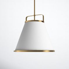 a white and gold pendant light hanging from a ceiling