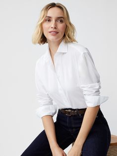 Worn by style icons of the past and present, there's something so timeless about a classic button-down shirt. Our newest addition to the line up is crafted in 100% cotton with a drop shoulder that's somewhere between structured and relaxed. For a menswear-inspired look, cuff the sleeves. | J.McLaughlin Women's Finn Shirt White, Size Medium | Cotton Holiday Shoot, J Mclaughlin, White Button Up, Old Money Style, Crisp White Shirt, White Solid, Past And Present, Menswear Inspired, Shirt White