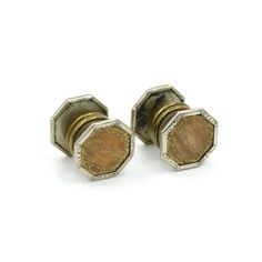 "Vintage etched snap cufflinks. These old cufflinks likely date to before the 1930s. Unmarked/unsigned. In good vintage condition snap close tightly (see photos). Measures: .56\" Wide x .55\" Deep Weighs: 6.67 grams *Free Domestic Shipping on Orders Over $35* All of our items are in good, vintage condition because of their past lives expect some minor surface abrasions and small chips or hairline cracks through some of the stones. We will always do our best to disclose any obvious damage and to Antique Cufflinks, Navajo Style, Past Lives, Squash Blossom Necklace, Tie Tack, Vintage Navajo, Tie Accessories, Simple Earrings, Past Life