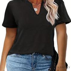 Lasaky - Womens Plus Size V-Neck T-Shirt - Essential Plain Tee with Short Sleeves and Medium Stretch Plain Shorts, Plain Tees, Slate Grey, Fabric Medium, V Neck Tee, Plus Size Tops, Plus Clothing, Black Tee, Knit Fabric