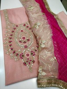 *******Item Overview********** ATHARVA Hand Embroidered Salwar Kameez w/Embroidery Neck Blue w/Soft Chiffon Gota Work Dupatta Peach/Custom Stitch/Tunic/Pants/Patiala Salwar/CH1551 Fabric: • Shirt Chanderi Silk - Embroidered Neck- Pink - 2.5 Mts Beautiful Hand Embroidere Neck. • Dupatta: Chiffon Stitch Pants, Embroidered Salwar, Kalamkari Blouse, Kurti Embroidery Design, Patiala Salwar, Embroidered Pants, Embroidery Neck Designs, Boutique Dress Designs, Embroidery Blouse Designs