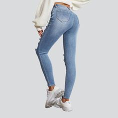 Discover the epitome of alternative-style fashion with our distressed skinny jeans from 2023 Spring-Summer Collection—the perfect combination of vintage allure and vogue-day flair!Why You'll Love These JeansAmp up your wardrobe with a pair that effortlessly blends the best of vintage trendy with contemporary style. This high-waisted piece features a zipper and button closure. ensuring a secure fit and giving you all the confidence to strut your stuff. Stretchy fabric also makes it the ideal comp Chic Ripped Stretch Flare Jeans, Chic Stretch Ripped Flare Jeans, Trendy Fitted Ripped Flare Jeans, Trendy Distressed Stretch Flare Jeans, Trendy Distressed Fitted Flare Jeans, Trendy Stretch Distressed Flare Jeans, Trendy Fitted Distressed Flare Jeans, Chic Stretch Distressed Jeans, Trendy Stretch Flare Jeans