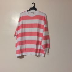 Asos Design Super Oversized Stripe Tshirts In Chunky Pink White Stripe With Long Sleeve Pink White New In Original Packaging Opened For Pictures Size Usa 12 Trendy Oversized White T-shirt, White Drop Shoulder T-shirt For Spring, Trendy White Drop Shoulder Top, White Oversized Casual Top, Pink Oversized Long Sleeve T-shirt, Trendy Oversized White Sweatshirt, White Short Sleeve Sweatshirt For Spring, Casual White Drop Shoulder Top, White Drop Shoulder Top For Loungewear