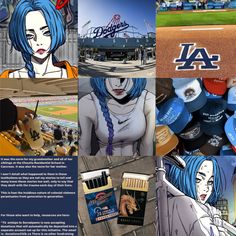 a collage of photos with baseball players and fans in the background, including an image of a woman's face