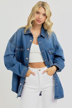 Add a stylish edge to your wardrobe with the ❤️GYPSY-RISEN Snap Down Denim Shacket. This versatile piece is crafted from durable denim and features a snap-button closure and long sleeves, making it perfect for layering all year round. Its relaxed fit allows for easy layering, making it a must-have for any fashion-forward individual.  PRODUCT MEASUREMENTS (INCH)  Size Top Length Bust 🟡 Sleeve Length S 29.8 47 25 M 29.8 49 25.5 L 30.8 51 26 XL 30.8 53 26.5 1XL 31.8 55 27 2XL 31.8 57 27.5 3XL 31.8 Western America, Outfits College, Denim Shacket, Farm Clothes, Weather Outfits, Long Sleeve Denim Jacket, Majestic Mountains, Baywatch, Basic Style