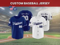 Gear up for game day with our custom baseball jersey - the ultimate fusion of style and team pride! 🎉  Personalize it with your team's name across the chest, your own name proudly displayed on the back, and your lucky number to complete the look. ⚾ Elevate your game, stand out from the crowd, and let every play be a testament to your team's unity and strength! 🏆 DETAILS ⚾ - Boxed flatback mesh fabric for durability, insulation, and wrinkle resistance. - Machine washable in cold with similar co Cheap College Baseball Jersey With Name Print, Customizable Baseball Jersey With Collar For Fans, Collegiate Baseball Jersey For Customization, Baseball Season Jersey For Team Events, Sports Fan Jersey For Baseball Season Team Events, Collegiate Team-colored Baseball Jersey For Team Events, Baseball Season Team Events Jersey, Customizable Collegiate Jersey For Baseball Season, Collegiate Baseball Jersey In Team Colors