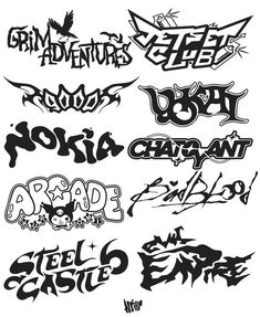 various graffiti font and numbers on a white background, all in black and white colors