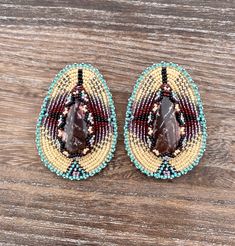 Ethnic Style Earrings, Brown Jasper Earrings, Beaded Native Style Earrings Brown Jasper, Beige Earrings, Embroidered Earrings, Brown Earrings, Boho Style Earrings, Jasper Earrings, Native Style, Earrings Beaded, Ethnic Style