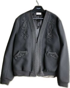 Luxury Embroidered Outerwear For Work, Designer Embroidered Winter Blazer, Luxury Embroidered Winter Blazer, Designer Embroidered Blazer For Fall, Embroidered Winter Evening Outerwear, Designer Embroidered Outerwear For Evening, Designer Embroidered Evening Outerwear, Vintage Embroidered Outerwear For Work, Saint Laurent Paris