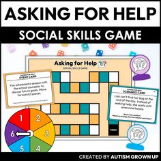 Practicing social skills, from expression, exchange, and expectations can be fun with this Asking for Help Social Skills Game. Includes scenarios, ideas for strategies, and quiz questions! Play as a board game with the included game board and question cards. How we target Asking for Help looks like: recognizing one’s needs and seeking assistance as well as supporting others when they ask for assistance. Objective: Students will learn about and practice Asking for Help as a social skill through a Scenarios Ideas, Social Skills Games, Life After High School, Self Advocacy, Social Skills Activities, Iep Goals, Asking For Help, Social Games, Event Card