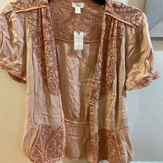 Ntw Size Small Vintage V-neck Top With Boho Print, Vintage Brown Ruffled Tops, Vintage Boho Print V-neck Top, Brown Bohemian V-neck Top, Bohemian Rayon V-neck Peasant Top, Anthropologie Top, Apparel Accessories, Anthropologie, Blush