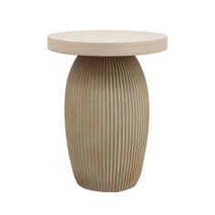 a round table with a wooden base on an isolated white background for use as a side table