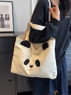 BirdinBag - Panda Cartoon Graphic Tote Bag Graphic Tote Bag, Panda Cartoon, Cartoon Bag, Beige Pattern, Panda Print, Graphic Tote, Shoulder Tote Bag, Print Tote, Printed Tote Bags