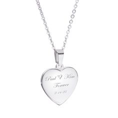 "This engraved Sterling silver heart necklace is a great personalized gift for that special someone. Personalize the heart with names, initial monogram, dates or a message for any occasion.  Dimensions: Heart 1\" x 3/4\" Material Sterling Silver A chain and gift box included with the heart pendant How To Send Engraving Instructions: Add your personalization  Please enter your instructions for engraving in the field below, select font style on the drop down menu. If you would like a logo please e Initials Charm Necklace With Heart Pendant For Anniversary, Anniversary Heart Charm Locket Necklace, Anniversary Heart Pendant Charm Necklace With Initials, Anniversary Open Heart Locket Necklace With Heart Charm, Anniversary Heart Charm Round Locket Necklace, Heart Pendant Charm Necklace With Initials For Anniversary, Anniversary Locket Necklace With Heart Charm, Anniversary Heart Cut Locket Necklace With Heart Charm, Sterling Silver Open Heart Keepsake Necklace