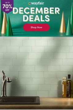 a kitchen sink under a green banner that says wayfair december specials