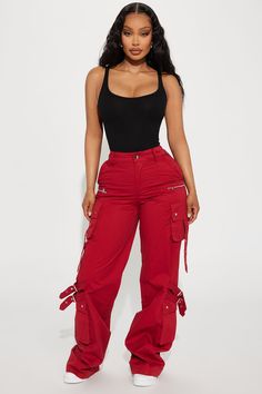 Available In Black And Brick Red. Wide Leg Pant Low Rise Button & Zip Closure Cargo Pocket Zipper Detail Strap Detail Non Stretch 100% Cotton Imported | Don't Need Your Approval Cargo Pant in Brick/Red size Medium by Fashion Nova Cargo Outfits Women, Modeling Clothes, Red Cargo Pants, Yodit Yemane, Scoop Neck Bodysuit, Fashion Nova Outfits, High Fashion Outfits, Effortlessly Chic Outfits, Red Pants