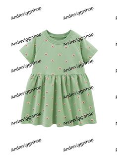 Dress, Summer Princess Dress Short Sleeve Cotton Rainbow Girls Dress Children's Dress Cute Green A-line Dress, Cute Long Sleeve Summer Dress, Cute Short Sleeve Summer Dresses, Cute Green Knee-length Dress, Cute Multicolor Mini Dress With Short Sleeves, Cute Cotton A-line Mini Dress, Cute Cotton Knee-length Dress, Cute Knee-length Cotton Dress, Green Short Sleeve Cotton Dress