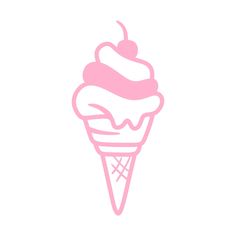 a pink ice cream cone with a cherry on top is shown in the shape of an ice cream cone