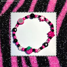 💓Stretchy, handmade, and durable! All bracelets are made to order. 🦇If ordered with no size request from the buyer, I will bead each bracelet to comfortably fit around a 6-7 inch wrist (average adult wrist size).  🎀Feel free to msg me with ANY questions at all!! Y2k Style Beaded Bracelets As Gift, Handmade Adjustable Y2k Beaded Bracelets, Handmade Y2k Style Bracelets Gift, Handmade Black Beaded Bracelets For Rave, Black Beaded Rave Bracelets, Fun Black Beaded Bracelets With Round Beads, Black Rave Bracelets As Gift, Trendy Handmade Black Stretch Bracelet, Trendy Black Handmade Stretch Bracelet