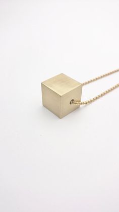 Gold Cube Minimalist Necklace//Stainless steel chain raw brass | Etsy 3d Minimal, Industrial Necklace, Gold Cube, Cube Pendant, Cube Necklace, Photo Locket Necklace, Enamel Necklaces, Long Chain Necklace, Square Pendant