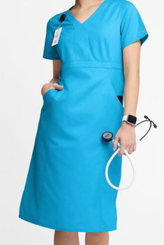 Butter-Soft Originals Women's 4-Pocket Empire Waist Scrub Dress, Nursing Dresses Nurse Scrub Dress, Scrub Dress, Fun Scrubs, Nurse Dress Uniform, Nursing Dresses, Scrubs Dress, Stylish Scrubs, Medical Scrubs Outfit, Scrub Style