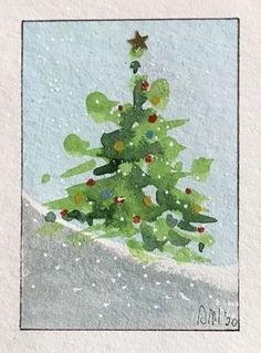 a watercolor painting of a christmas tree