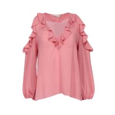 Nwt Alice + Olivia Gia Ruffle Top Blouse Shirt Womens Small Pink Long Sleeve New New With The Tags Women's Gia Ruffle Blouse / Shirt Alice + Olivia Size: Small Armpit To Armpit - 18" Length (Center Neck On Back To Bottom) - 23" V-Neck Dusty Rose Long Sleeve Pullover Style Relaxed Fit Cold Shoulder Detail Timeless & Versatile Brand New With The Tags, Women's Alice + Olivia Gia Ruffled Top In A Size Small. Solid Dusty Rose Color With A V-Neckline And Cold Shoulder Finish. Originally $395. Fast Sam Pink V-neck Blouse With Ruffles, Spring Brunch Blouse With Ruffles, Spring Ruffle Blouse For Brunch, Elegant V-neck Shirt For Brunch, Spring Brunch Blouse With Ruffled Collar, Spring Brunch Tops With Ruffled Collar, Spring Ruffled Collar Blouse For Brunch, Spring Ruffled Collar Top For Brunch, Feminine V-neck Blouse For Brunch