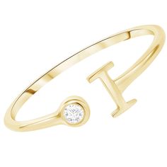 This dainty ring can be adjusted to fit most sizes. 14k gold Total diamond weight: 0.03ct 1 diamond Stones: G-H color, SI clarity Uppercase letter Adjustable Letter size: 5mm (may vary slightly depending on letter) Wear with care! Engagement Ring With Halo, Single Diamond Ring, Ring With Halo, Lab Created Diamond Rings Engagement, Plain Gold Ring, Mens Chain Necklace, Aquamarine Jewelry, Initial Ring, Shop Engagement Rings