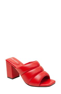 A quilted strap amplifies the contemporary sophistication of this striking block-heel sandal. 3 1/4" heel Slip-resistant sole Leather upper/synthetic lining/rubber sole Imported Spring Heels With Padded Ankle In Synthetic, Synthetic Block Heels With Red Sole, Block Heels With Padded Ankle, Modern Heels With Padded Ankle And Medium Width, Synthetic High Heels With Padded Ankle, Synthetic Block Heels With Padded Heel, Spring Block Heel With Padded Ankle, Modern Synthetic Block Heels With Padded Heel, Red Sandals With Reinforced Heel