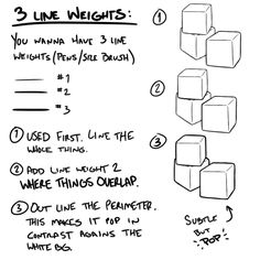 three cubes are shown with the words 3 line weights